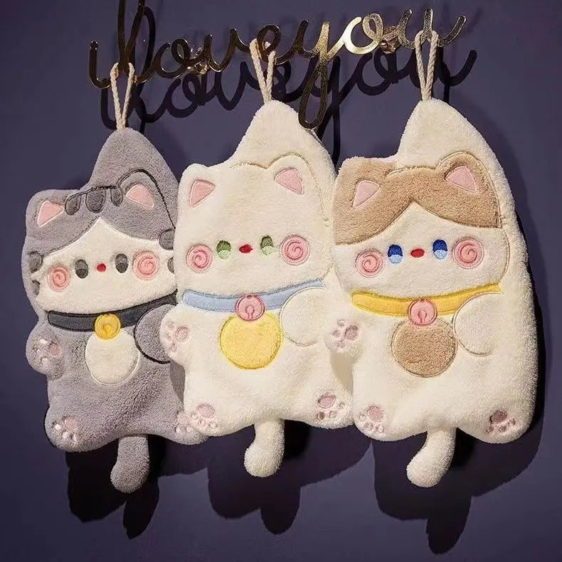 Cute Hug Cat Hanging Hand Towel – Soft Plush Absorbent Towel