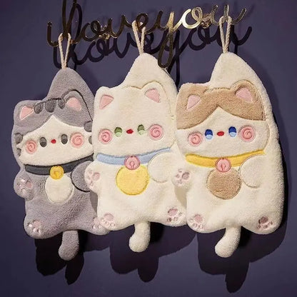 Cute Hug Cat Hanging Hand Towel – Soft Plush Absorbent Towel