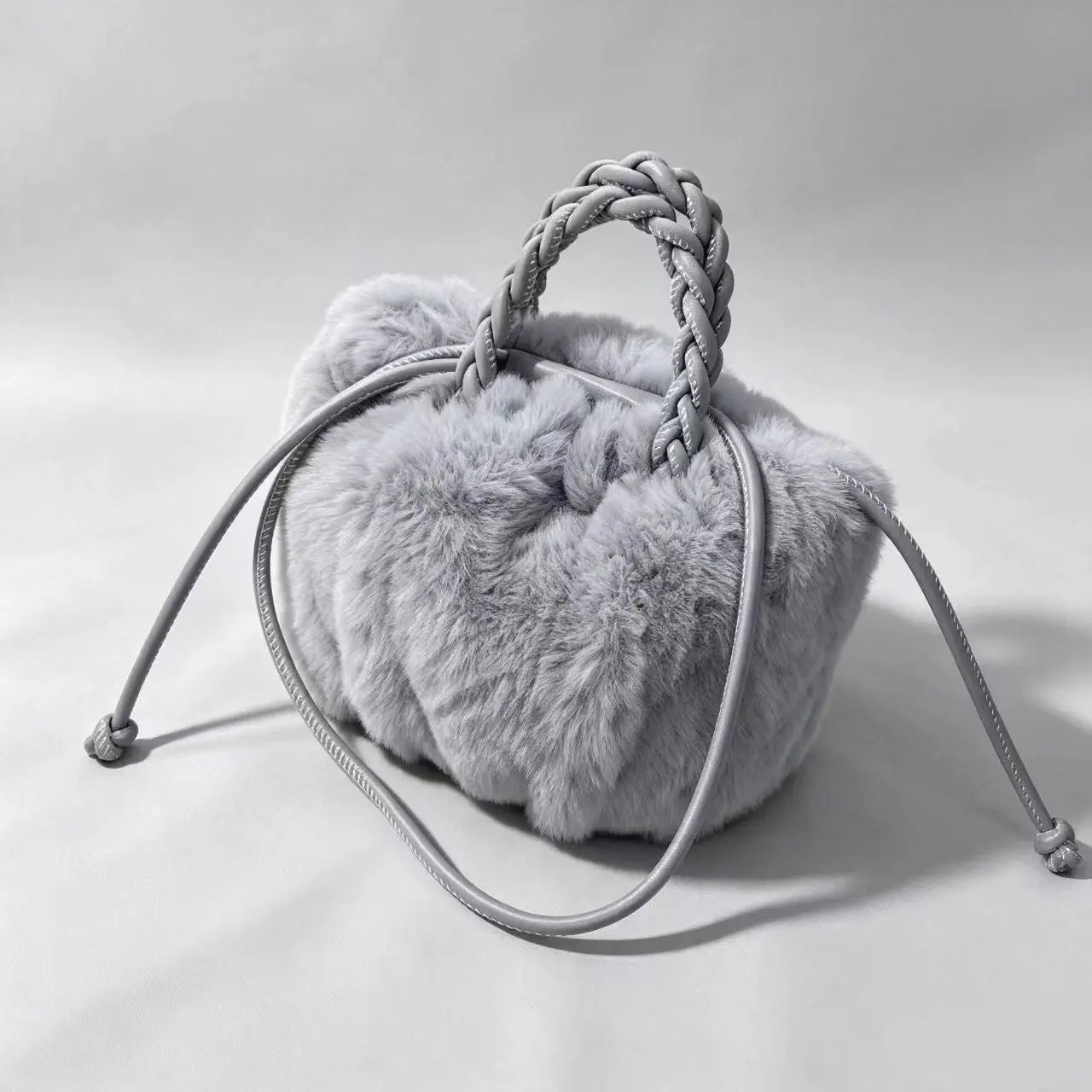 Women's Fluffy Pumpkin Handbag with Braided Handle