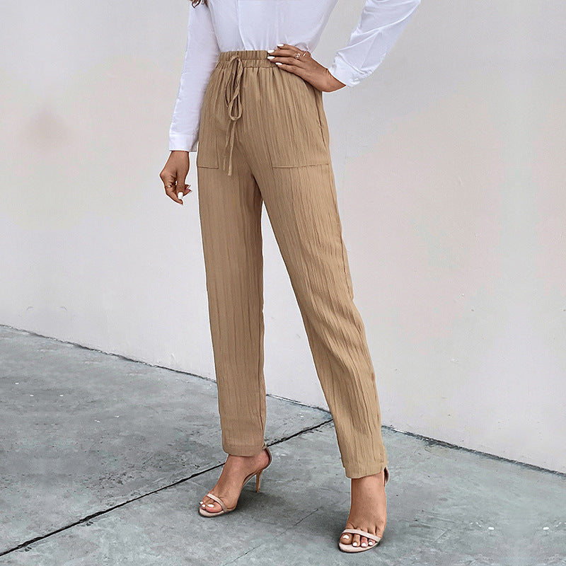 European And American Spring And Autumn New High-waisted Elastic Trousers Casual Pants Autumn Casual Pleated Women&#039;s Pants