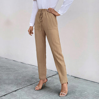 European And American Spring And Autumn New High-waisted Elastic Trousers Casual Pants Autumn Casual Pleated Women&#039;s Pants