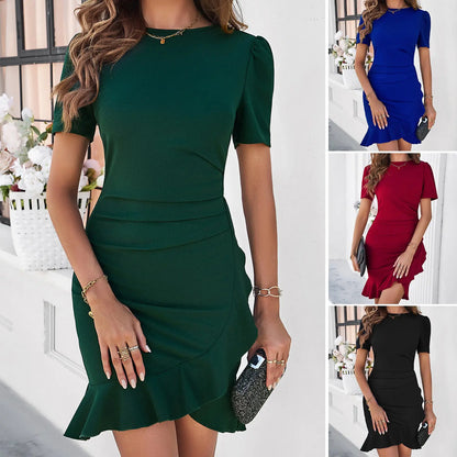 Spring And Summer Foreign Trade Solid Color Temperament Slim Dress
