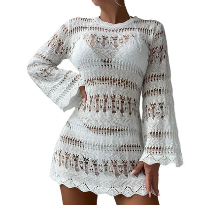 New 2025 Beach Blouse Hollow Mesh Long Sleeve Sunscreen Hawaiian Holiday Bikini Blouse