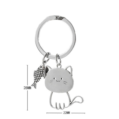 Cross-border New Cat Eating Fish Stainless Steel Pendant Key Chain Cute Cartoon Cat Pendant Couple Key Chain