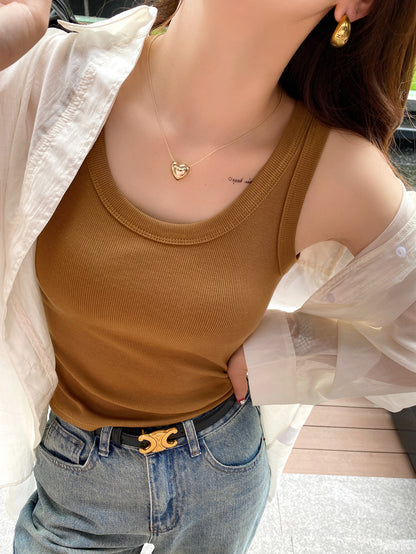 Chic ribbed tank top in black, apricot, white, coffee, and light grey – stylish, breathable, and versatile for everyday wear.