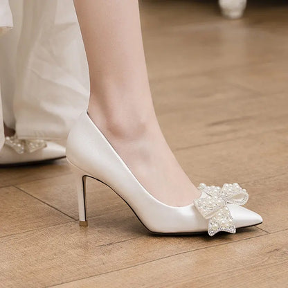 Main Wedding Dress Wedding Shoes Bridal Shoes French Dress Shoes Pearl White High Heel Bridesmaid Shoes Sexy Wine Red Banquet Shoes
