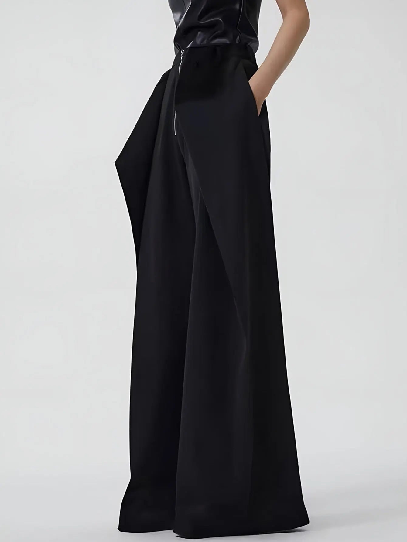 Women's Clothing Irregular Long Pants Asymmetrical Layered Button Loose Wide-Leg Pants