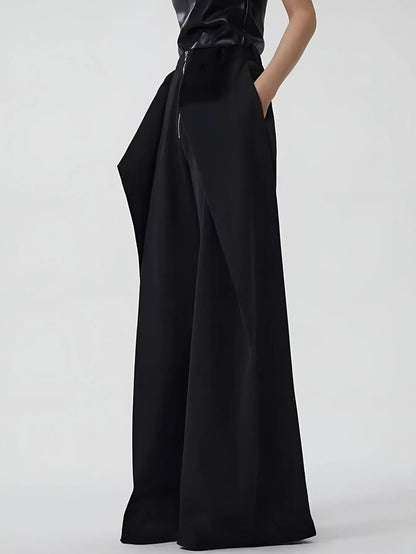 Women's Clothing Irregular Long Pants Asymmetrical Layered Button Loose Wide-Leg Pants