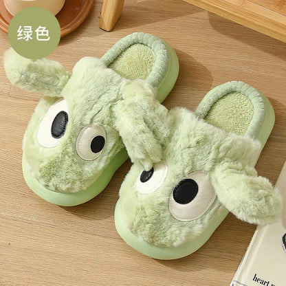Cute Big-eyed Cotton Slippers For Women In Autumn And Winter New Thick-soled Home Baotou Warm Anti-slip Cartoon Plush Cotton Slippers Wholesale