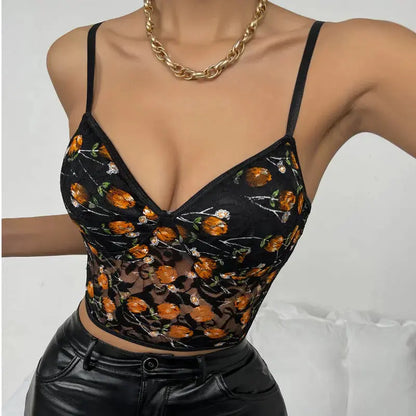 Foreign Trade New Cross-border AliExpress Stitching Embroidery Perspective Lace Suspenders European And American Small Vest Women's Clothing 9523