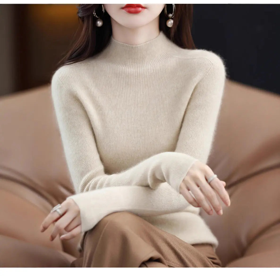 Pure Wool Sweater Women's Half-High Collar Base Shirt Women's Solid Color Inner Slim-Fit Sweater Autumn And Winter New Slim Sweater