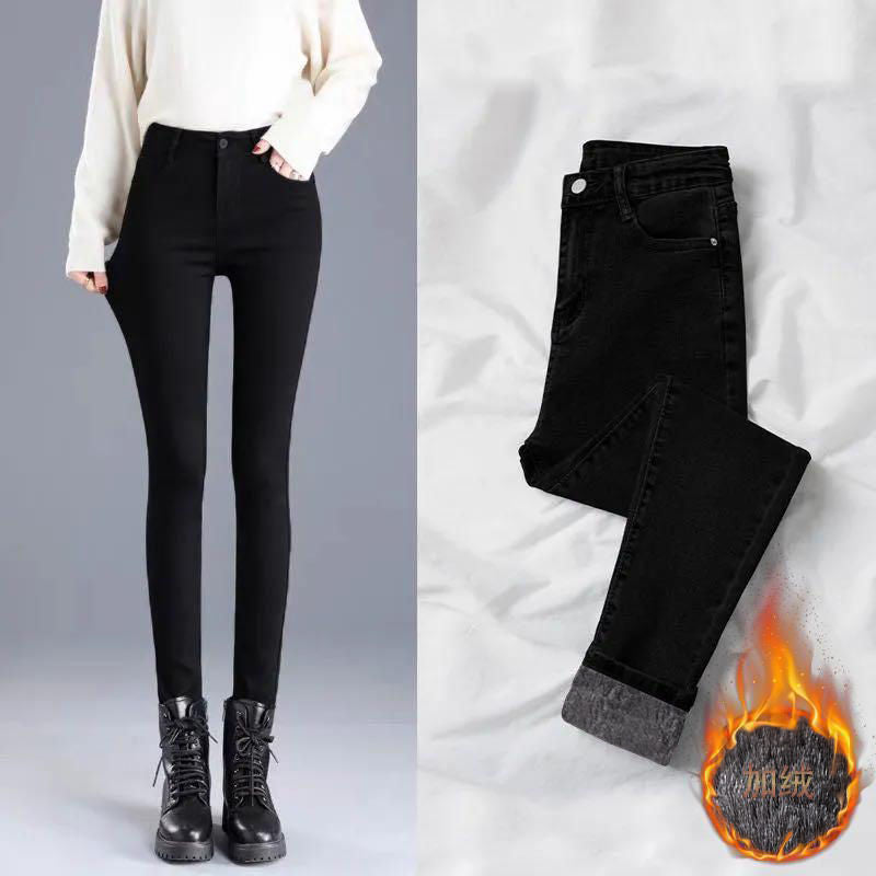 High Waist Jeans And Fleece Women&amp;#039;s Winter Pencil Pants Are Thin And Thick Long Pants Women&amp;#039;s Tight Elastic Pencil Pants