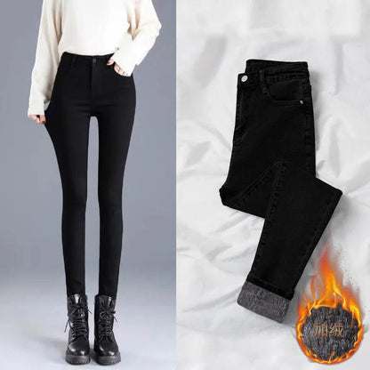 High Waist Jeans And Fleece Women&amp;#039;s Winter Pencil Pants Are Thin And Thick Long Pants Women&amp;#039;s Tight Elastic Pencil Pants