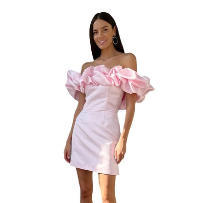 Solid Color Strapless Floor Shoulder Ear Edge Dress