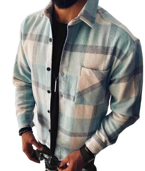 New Men&#039;s Shirt Plaid Pocket Long Sleeve Shirt