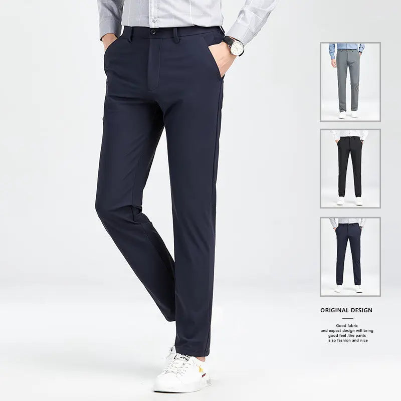 Men's Trousers Ice Silk High Elastic Men's Summer Casual Dress Pants Suit Pants Straight Drape Light Business Long Trousers