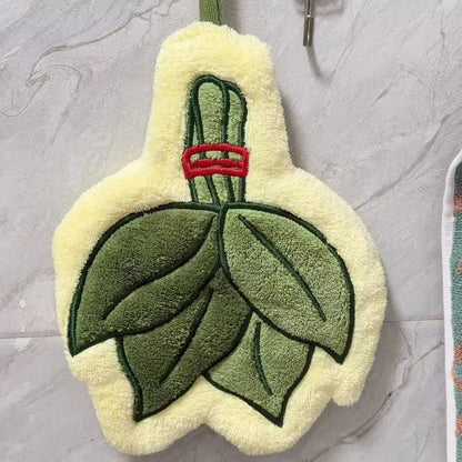 Botanical Leaf Plush Hand Towel – Soft Absorbent Hanging Kitchen Towel