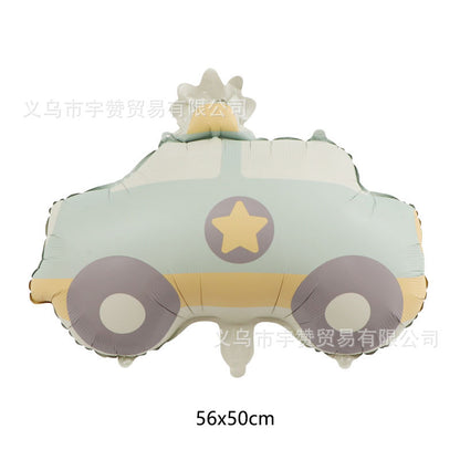 South Korea Ins Style Matte Frosted Police Car Airplane Balloon Children's Birthday Decoration Matte Bear Rainbow Balloon