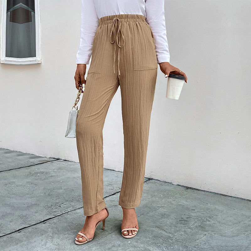 European And American Spring And Autumn New High-waisted Elastic Trousers Casual Pants Autumn Casual Pleated Women&#039;s Pants