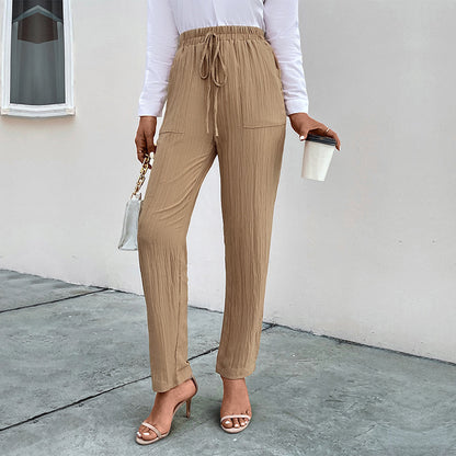 European And American Spring And Autumn New High-waisted Elastic Trousers Casual Pants Autumn Casual Pleated Women&#039;s Pants