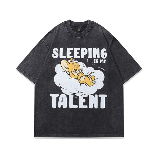 Short Sleeve American Retro High Street Heavy Vintage Washed Old Loose National Fashion Brand Couple Half Sleeve T-shirt