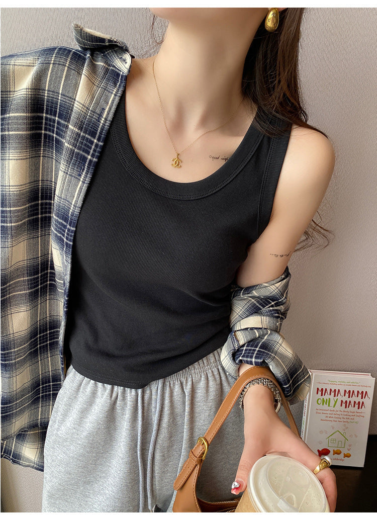 Chic ribbed tank top in black, apricot, white, coffee, and light grey – stylish, breathable, and versatile for everyday wear.