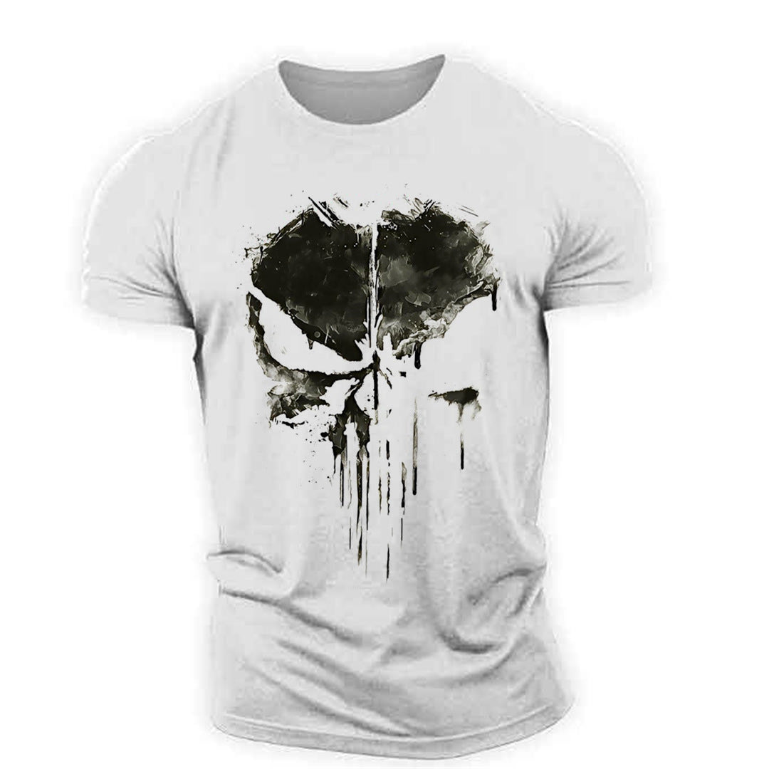 Streetwear skull graphic t-shirt featuring dripping paint effects, available in multiple bold colors—perfect for edgy fashion lovers.