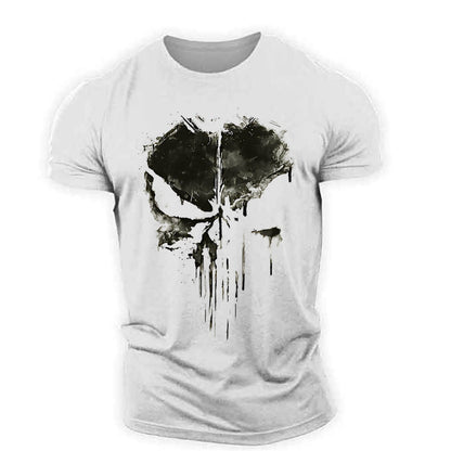 Streetwear skull graphic t-shirt featuring dripping paint effects, available in multiple bold colors—perfect for edgy fashion lovers.