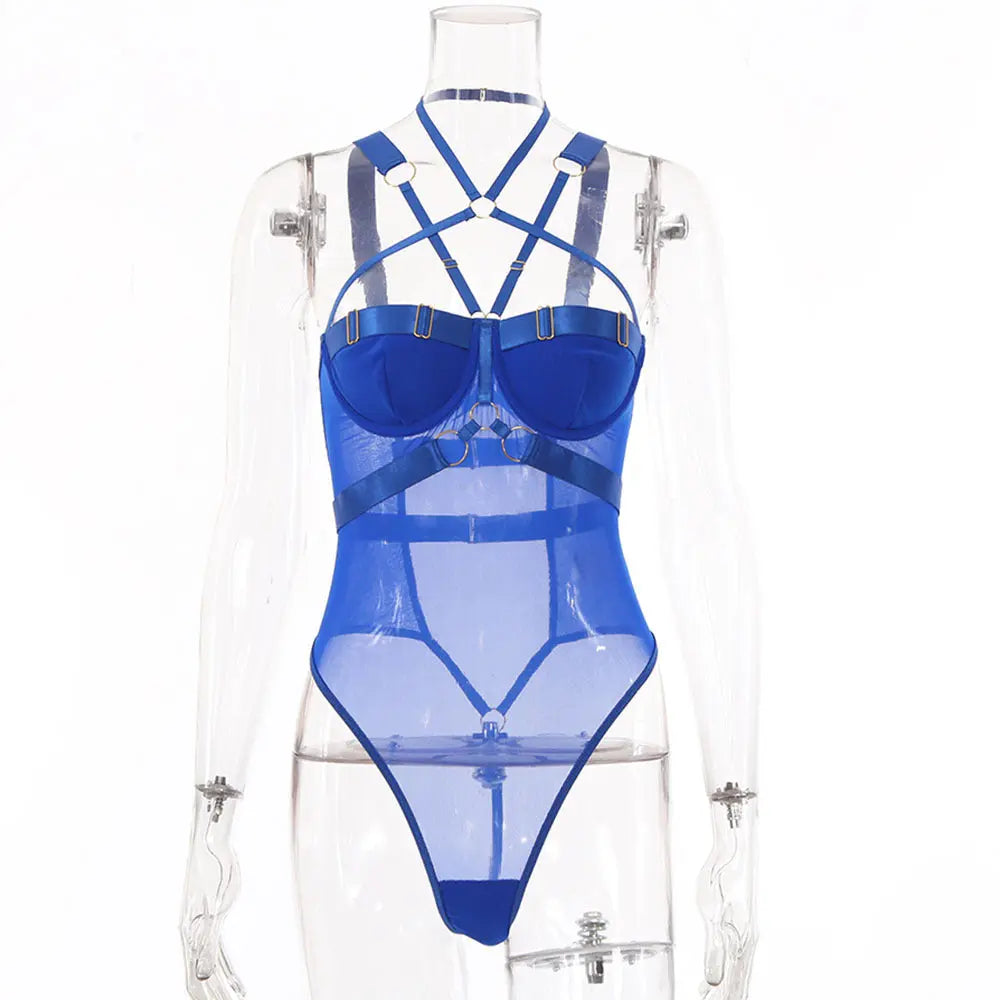 Sexy Lingerie Nightclub Hot Girl See-through Mesh Suspenders Pajamas Jumpsuit