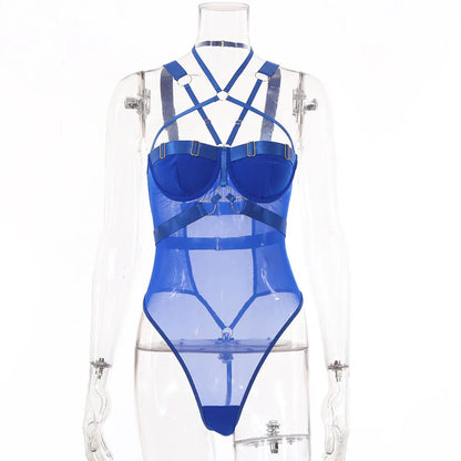 Sexy Lingerie Nightclub Hot Girl See-through Mesh Suspenders Pajamas Jumpsuit