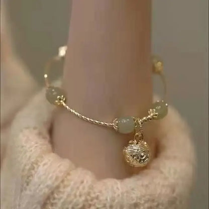 Verdant Harmony Jade Bracelet Natural Stone Gold Charm