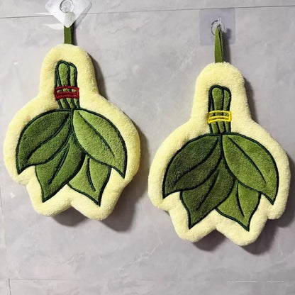 Botanical Leaf Plush Hand Towel – Soft Absorbent Hanging Kitchen Towel
