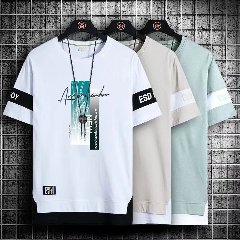 Short-sleeved T-shirt Men's Tide Brand Summer Thin Section New Half-sleeved Men's Ice Silk T-shirt Loose Youth Clothes T