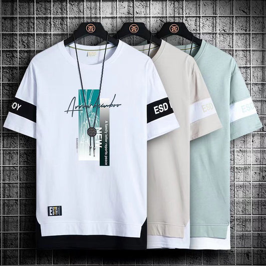 Short-sleeved T-shirt Men&#039;s Tide Brand Summer Thin Section New Half-sleeved Men&#039;s Ice Silk T-shirt Loose Youth Clothes T