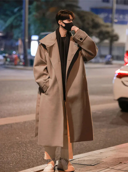 Korean-style Over-the-Knee Woolen Coat Men's Winter Mid-length British-style Woolen Coat Maillard Thickened Warm Coat