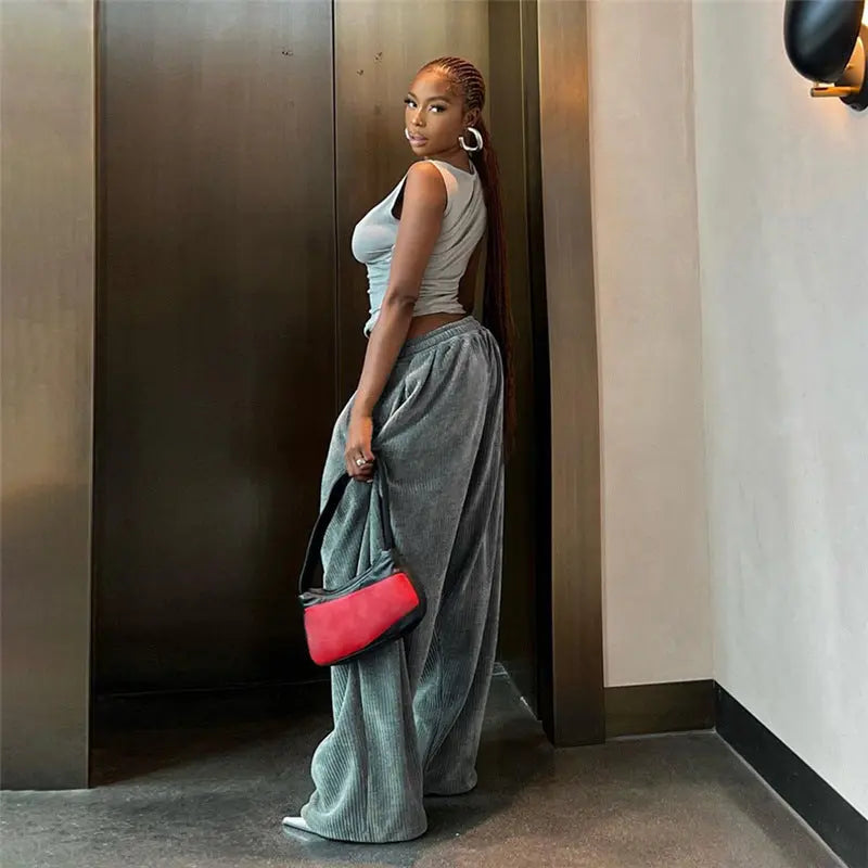 Autumn And Winter Women's Clothing New Fashion Street Shooting High Waist Loose Straight Casual Trousers