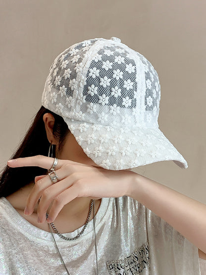 Korean Baseball Cap Women&#039;s Sunscreen Hat Summer Lace Flower Breathable Cap Japanese Sunshade All-match Live Goods