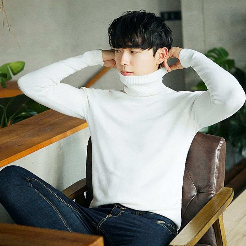 Cross-border Men's Sweater Warm Base Sweater Slim-fit Half-high Collar Korean Style Handsome Pullé Top
