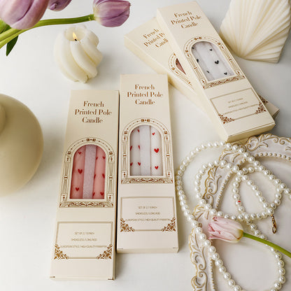 French Long Rod Printed Candle Wholesale Romantic Wedding Valentine's Day Love Long Rod Banquet Smokeless Birthday Candle