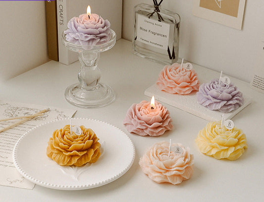 Fashion Peony Flower Shape Aromatherapy Candle Ornaments Living Room Bedroom Simple Decoration Teacher's Day Flower Low Temperature SM