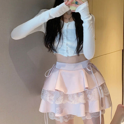 Puffy Bust Pants Skirt Women&#039;s Spring And Summer Mesh Stitching High Waist Slimming Cake Skirt Design Sense Niche A- Line Short Skirt