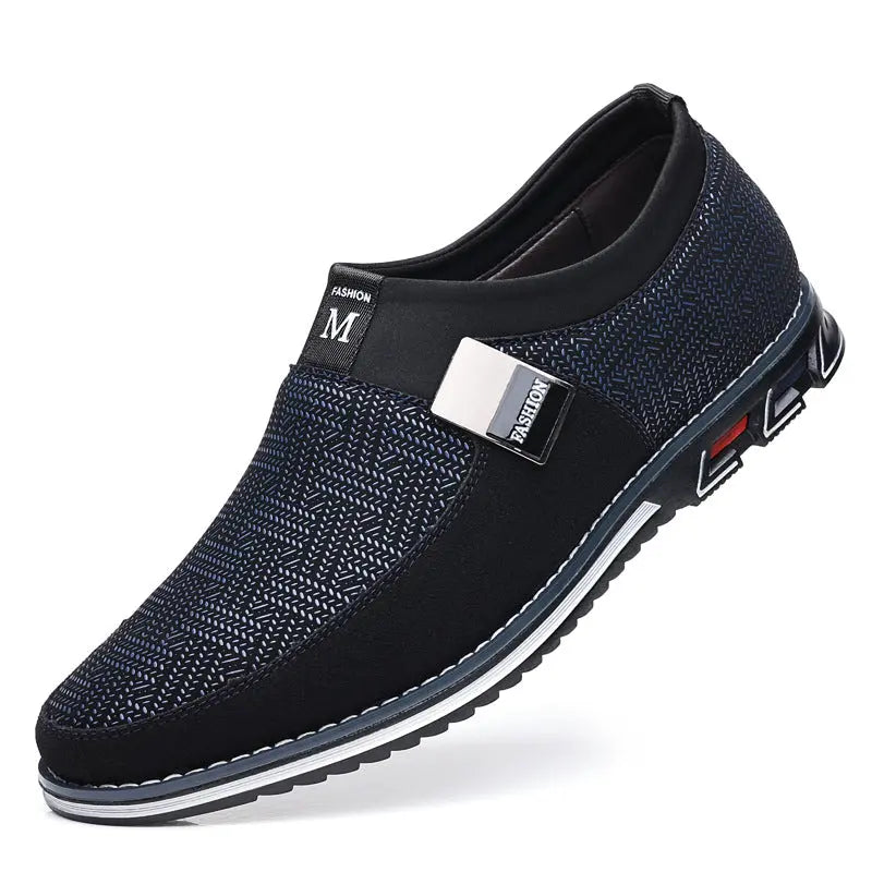 Men’s black slip-on casual loafers with breathable upper and cushioned sole