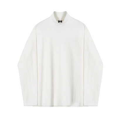 MYQ High Collar Long Sleeve T-shirt Men&#039;s Autumn And Winter Korean Style Loose Trendy Pure Cotton Base Shirt Solid Color T-shirt Top