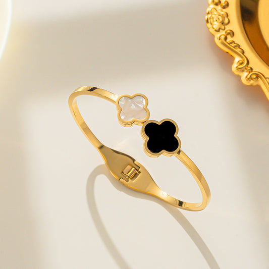 Double Four-leaf Flower Bracelet Women's Japanese And Korean Fashion Rose Gold Bracelet Simple All-match Hand Jewelry Valentine's Day Birthday Gift