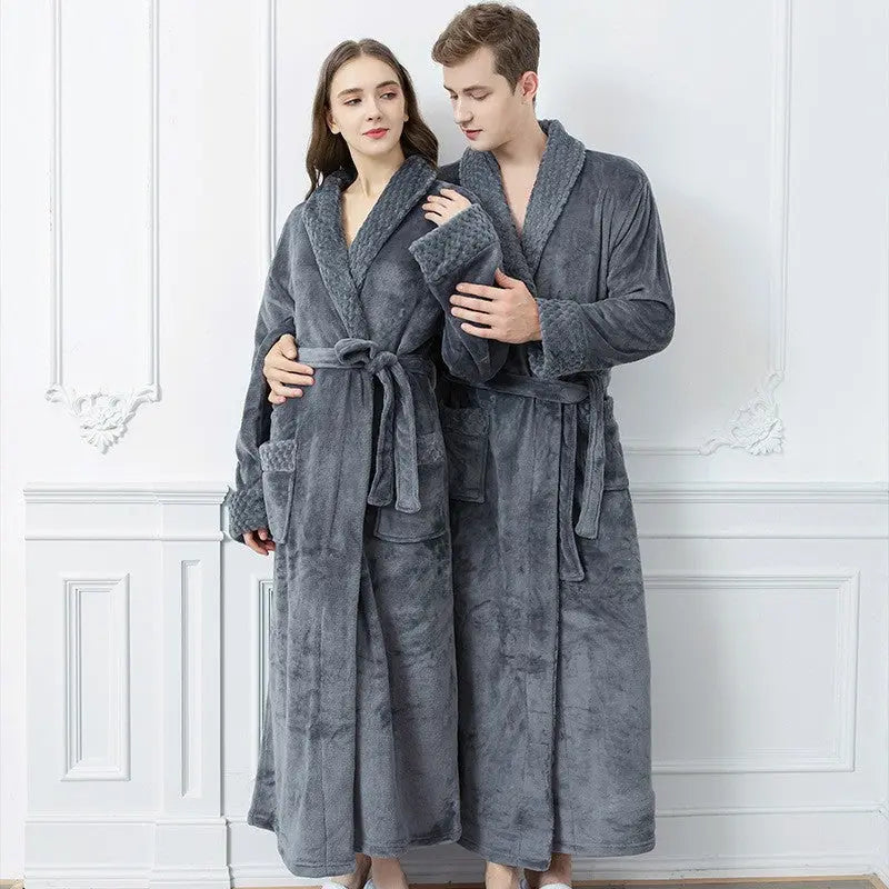 Women/Men Long Section Coral Fleece Plus Velvet Thick Couple Bathrobe