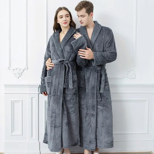 Women/Men Long Section Coral Fleece Plus Velvet Thick Couple Bathrobe