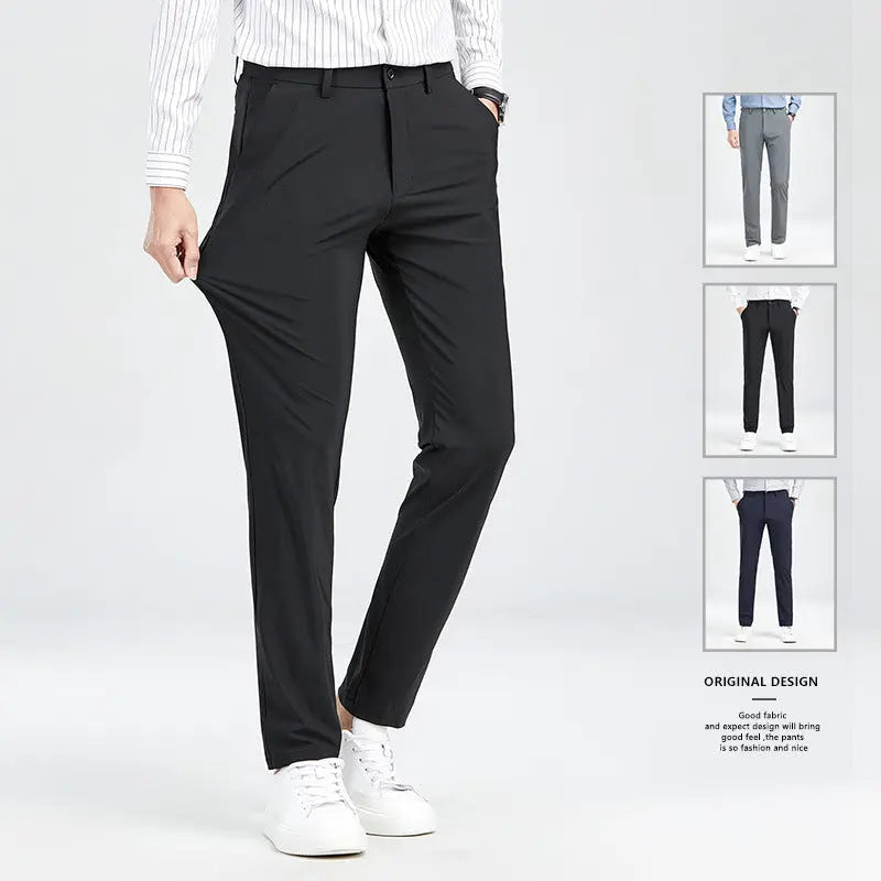 Men's Trousers Ice Silk High Elastic Men's Summer Casual Dress Pants Suit Pants Straight Drape Light Business Long Trousers