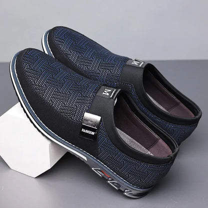 Men’s black slip-on casual loafers with breathable upper and cushioned sole