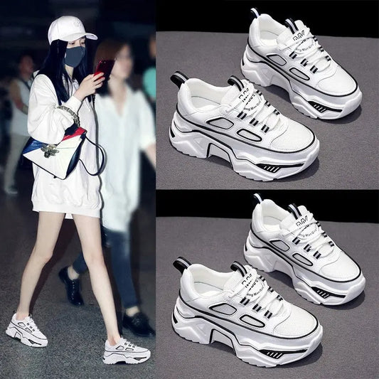 Dad Shoes Women's 2022 Spring And Summer New Korean Version Of The Small White Shoes Sponge Cake Thick Bottom Mesh Breathable Casual Style Sports Shoes