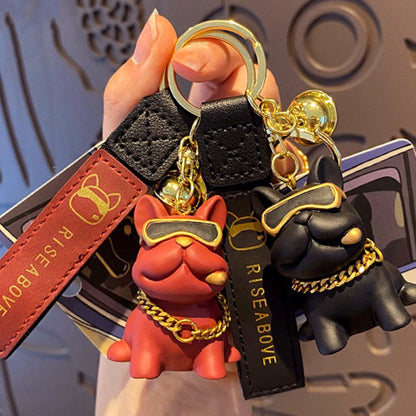 Tide Cool Resin Bulldog Keychain Cute Puppy Doll Pendant Car Schoolbag Keychain Exquisite Small Gift